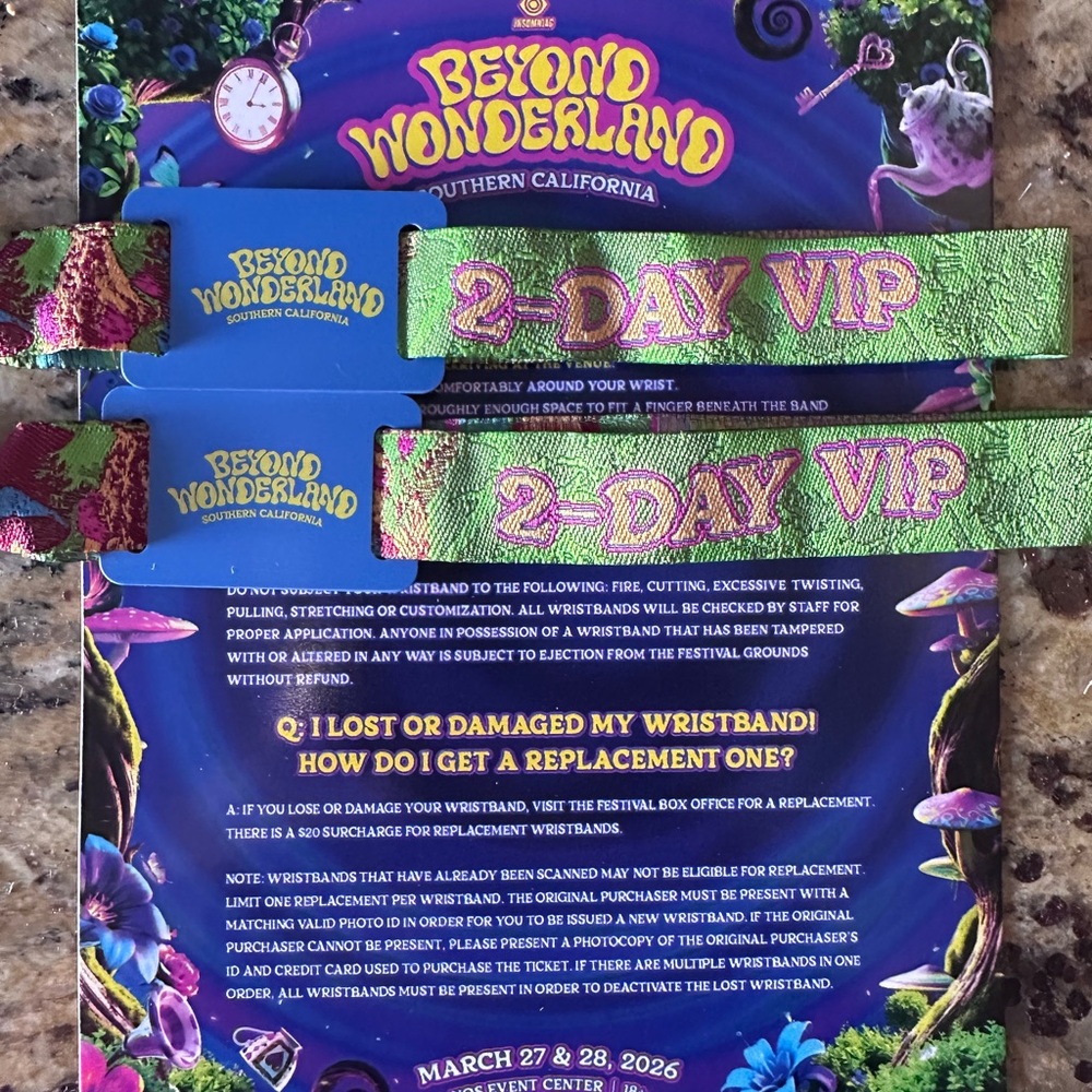 Beyond wonderland wrist bands 2-day VIP set of two (2026)